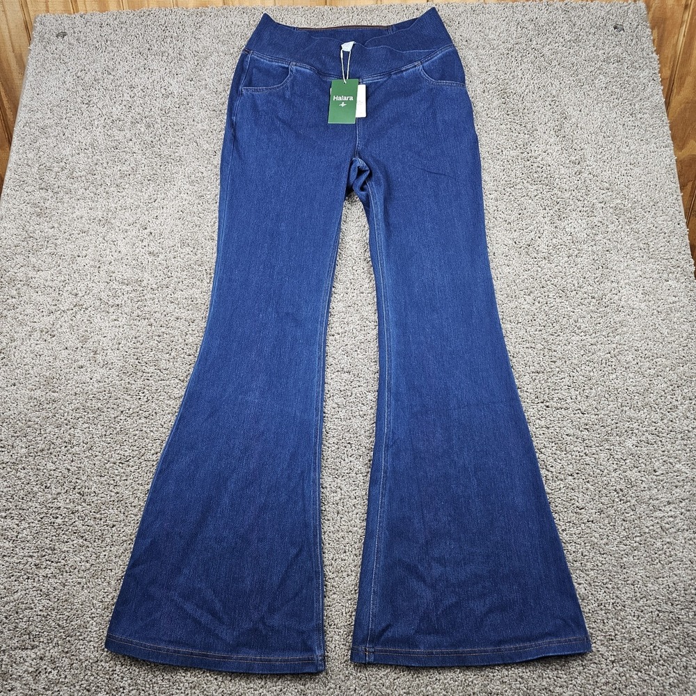 NWT Halara Flex Denim Womens L Tall High Rise Crossover Wide Leg Stretch Blue